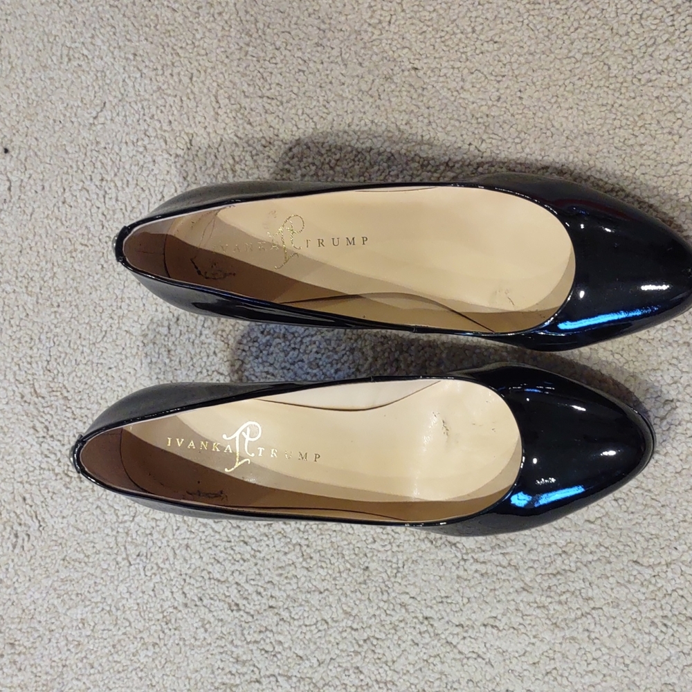 Patent leather pumps.
